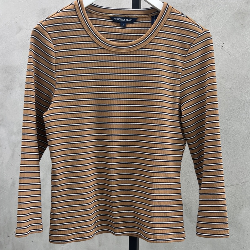 Veronica Beard Tan and Black Striped Top